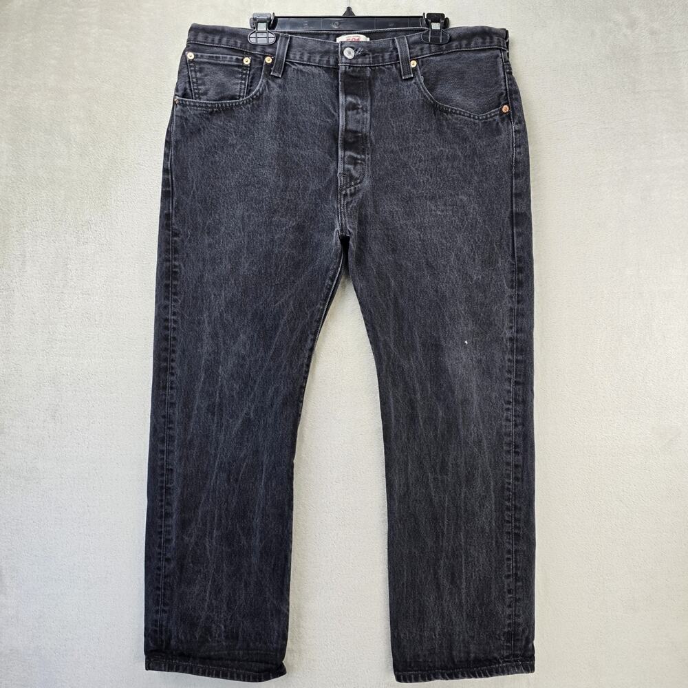 Levis 501 Jeans Mens 38x28 Black Dark Wash Regular Straight Denim Button Fly Y2K